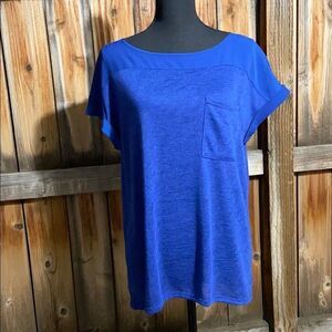 Calvin Klein Jeans top career cap sleeve blue solid knit  patch pocket Sz Large